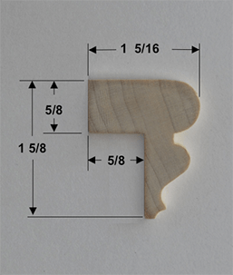 Top Cap Molding for Wainscoting with dimensions in inches. 1.625" in height by 1.312" wide.