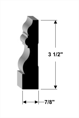 3 1⁄2" w x 7⁄8" t Primed MDF Casing - Cross Section