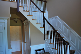 Beaded Raised Panel Wainscoting Staircase in a Foyer Closter New Jersey NJ