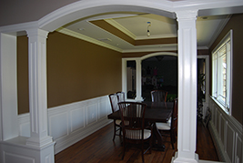 Wainscoting classic raised panel in a dining room in Oakdale Long Island New York.  Wainscoting Ideas by Wainscoting America