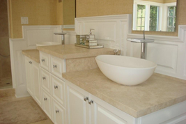 Wainscoting Raised Panels in a Bathroom - Los Angeles California - CA - Wainscoting America project 3658