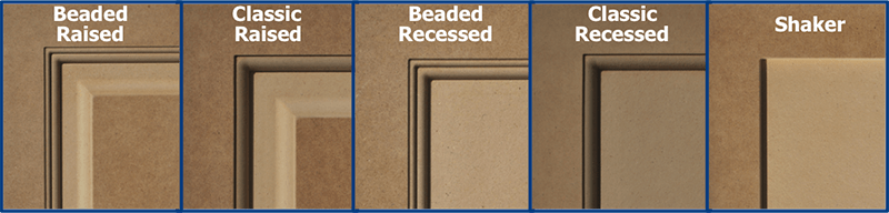 Choose from five Wainscoting Styles; Beaded Raised , Classic Raised, Shaker Style (Flat Panel), Beaded Recessed, Classic Recessed